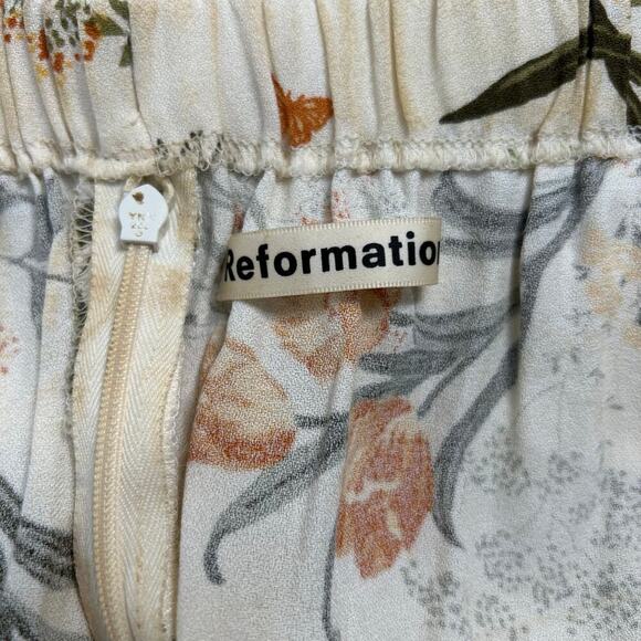 Reformation Pearl Dress Aurora Floral Cream Ivory Orange Gold Puff Sleeve Midi 8 - Picture 9 of 10